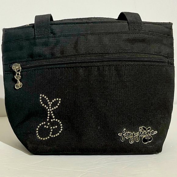 Foxy Jeans Handbags - Foxy Jeans black with cherry accents insulated lunch cooler bag approx 8” x 8”